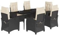 vidaXL Garten-Essgruppe 7-tlg. Garten-Essgruppe mit Kissen Schwarz Poly Rattan,