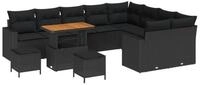 vidaXL Loungesofa Gartensofa-set mit Kissen 13 pcs Schwarz Poly-Rattan, 13 Teile
