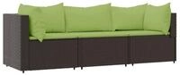 vidaXL Gartenlounge-Set, 3-tlg. Lounge Set mit Kissen Braun Poly Rattan