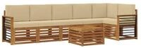 vidaXL Gartenlounge-Set Ecksofa Set mit Kissen 7 pcs Natur und Beige Massivholz,