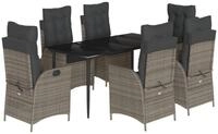 vidaXL Garten-Essgruppe 7-tlg. Garten-Essgruppe mit Kissen Grau Poly Rattan,...