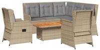 vidaXL Gartenlounge-Set 6-tlg. Garten-Lounge-Set mit Kissen Beige Poly Rattan,