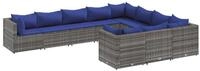 vidaXL Gartenlounge-Set 10-tlg. Garten-Sofagarnitur mit Kissen Grau Poly Rattan,