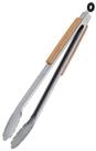 relaxdays Grillzange Edelstahl Grillzange mit Holzgriff