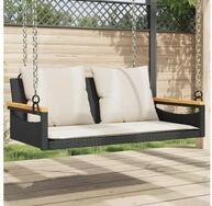 furnicato Gartenbank Schaukelbank Schwarz aus PE-Rattan und Echtholz 109x62x40 cm
