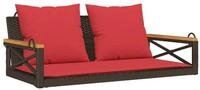 vidaXL Gartenbank H&auml;ngebank mit Kissen Braun 109x62x40 cm Poly Rattan (1-St)