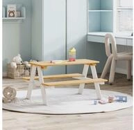 vidaXL Kindertisch, Kindertisch mit B&auml;nken IRUN Wei&szlig; 90x79,5x50 cm Massivholz