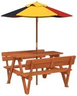vidaXL Gartentisch Picknicktisch f&uuml;r 4 Kinder mit Sonnenschirm Massivholz Tanne