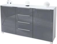 Vladon Sideboard Linio V1 (Anrichte, mit 2 T&uuml;ren und 4 Schubladen), Wei&szlig; matt/Grau