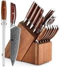 LuxusKollektion Messerblock Damaskus K&uuml;chenmesser Set 15er mit Akazienholz