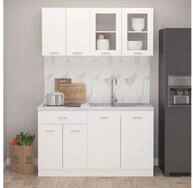 vidaXL K&uuml;chenbuffet vidaXL 4-tlg. K&uuml;chenzeile Lyon Wei&szlig; Holzwerkstoff