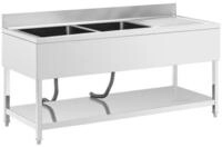 Royal Catering Edelstahlsp&uuml;le Sp&uuml;ltisch 180 x 70 cm 2 Becken zu 50x50x30cm