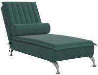 vidaXL Chaiselongue Massage-Chaiselongue mit Nackenrolle Dunkelgr&uuml;n Samt, 1...