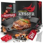 KESSER Grillpfanne, Gusseisenpfanne voreingebrannt Bratpfanne Gusseisen Steak...