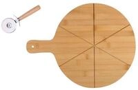*Alpina* Pizzaschneidebrett Schneidebrett ca. 34cm Echtholz Bambus, 1 Brett + 1