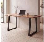 FINEBUY Schreibtisch FB68329 Akazie Massivholz Metall B&uuml;rotisch Computertisch