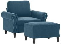vidaXL Sofa Sessel mit Hocker Blau 60 cm Samt, 1 Teile