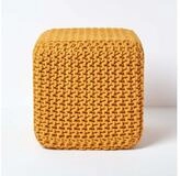 Homescapes Pouf Gestrickter Sitzw&uuml;rfel 100% Baumwolle, Senf
