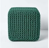 Homescapes Pouf Gestrickter Sitzw&uuml;rfel 100% Baumwolle, tannengr&uuml;n