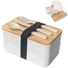 Intirilife Lunchbox, Bambus, (4-tlg), Lunch Box Bento Box mit 3 F&auml;chern und...