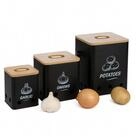 relaxdays Vorratsdose Kartoffel Aufbewahrungsbox 3er Set, Eisen, schwarz