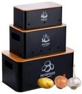 relaxdays Vorratsdose Aufbewahrungsbox 3er Set Bambusdeckel, Stahl, schwarz