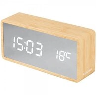 Karlsson Uhr Wecker Silver Mirror LED Light Wood Veneer