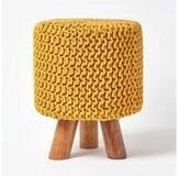 Homescapes Fu&szlig;hocker Gestrickter Fu&szlig;hocker, 42 cm hoch, Senf