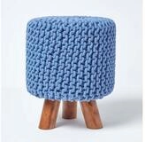 Homescapes Fu&szlig;hocker Gestrickter Fu&szlig;hocker, 42 cm hoch, blau