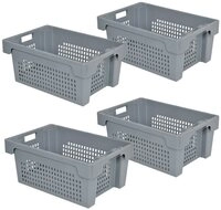 BRB-Lagertechnik Stapelbox 4x Drehstapelbeh&auml;lter, LxBxH 600x400x250 mm, Abgerundete