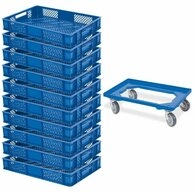 BRB-Lagertechnik Stapelbox 10x Eurobeh&auml;lter/B&auml;ckerkiste, LxBxH 600x400x90 mm +