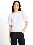 TOM TAILOR Denim Rundhalsshirt Sommershirt mit H&auml;kel-&Auml;rmel