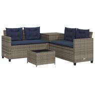vidaXL Gartenlounge-Set Gartensofa mit Tisch und Kissen L-f&ouml;rmig Grau Polyrattan,