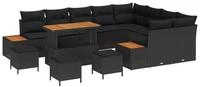 vidaXL Loungesofa Gartensofa-set mit Kissen 13 pcs Schwarz Poly Rattan, 13 Teile