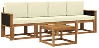 vidaXL Gartenlounge-Set Outdoor-Sofagarnitur mit Kissen 4 pcs Natur und Creme,