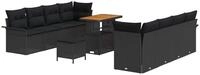 vidaXL Gartenlounge-Set Gartensofa-set mit Kissen 11 pcs Schwarz Poly-Rattan,