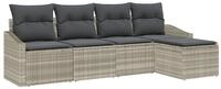 vidaXL Gartenlounge-Set Sofa Set mit Kissen 5 pcs Hellgrau Poly-Rattan, (5-tlg)