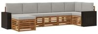 vidaXL Gartensofa Ecksofa Set mit Kissen 7 pcs Nat&uuml;rlich und Hellgrau, 7 Teile