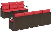 vidaXL Loungesofa Gartensofa-set mit Kissen 8 pcs Beige und Rot Poly-Rattan, 8 Teile