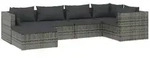 vidaXL Gartenlounge-Set, 6-tlg. Lounge Set mit Kissen Poly Rattan Grau