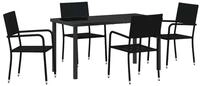 vidaXL Gartenlounge-Set Garten Essgruppe mit Kissen 5 pcs Schwarz Poly-Rattan,