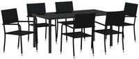 vidaXL Gartenlounge-Set Garten Essgruppe mit Kissen 7 pcs Schwarz Poly-Rattan,