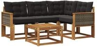 vidaXL Gartenlounge-Set Outdoor-Sofagarnitur mit Kissen 5 pcs Nat&uuml;rlich und Schwarz,