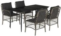 vidaXL Garten-Essgruppe 5-tlg. Garten-Essgruppe mit Kissen Grau Poly Rattan, (4-tlg)