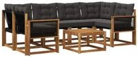 vidaXL Gartenlounge-Set Outdoor-Sofagarnitur mit Kissen 7 pcs Nat&uuml;rlich und Schwarz,