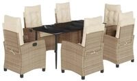 vidaXL Garten-Essgruppe 7-tlg. Garten-Essgruppe mit Kissen Beige Poly Rattan, (6-tlg)