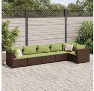 vidaXL Gartenlounge-Set, 6-tlg. Garten-Lounge-Set mit Kissen Braun Poly Rattan
