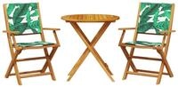 vidaXL Gartenlounge-Set 3-tlg. Bistro-Set Blattmuster Stoff und Massivholz, (1-tlg)