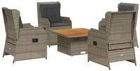vidaXL Gartenlounge-Set 5-tlg. Garten-Lounge-Set mit Kissen Grau Poly Rattan, (4-tlg)