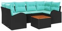 vidaXL Gartenlounge-Set Gartensofa-set 7 pcs Schwarz und T&uuml;rkis Poly-Rattan, (7-tlg)